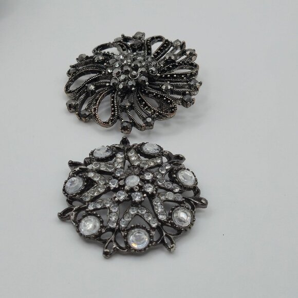 VTG Brooch 2PC Dark Academia Whimsigoth Grunge Spiral Rhinestone Marcasite Pins - Picture 9 of 12